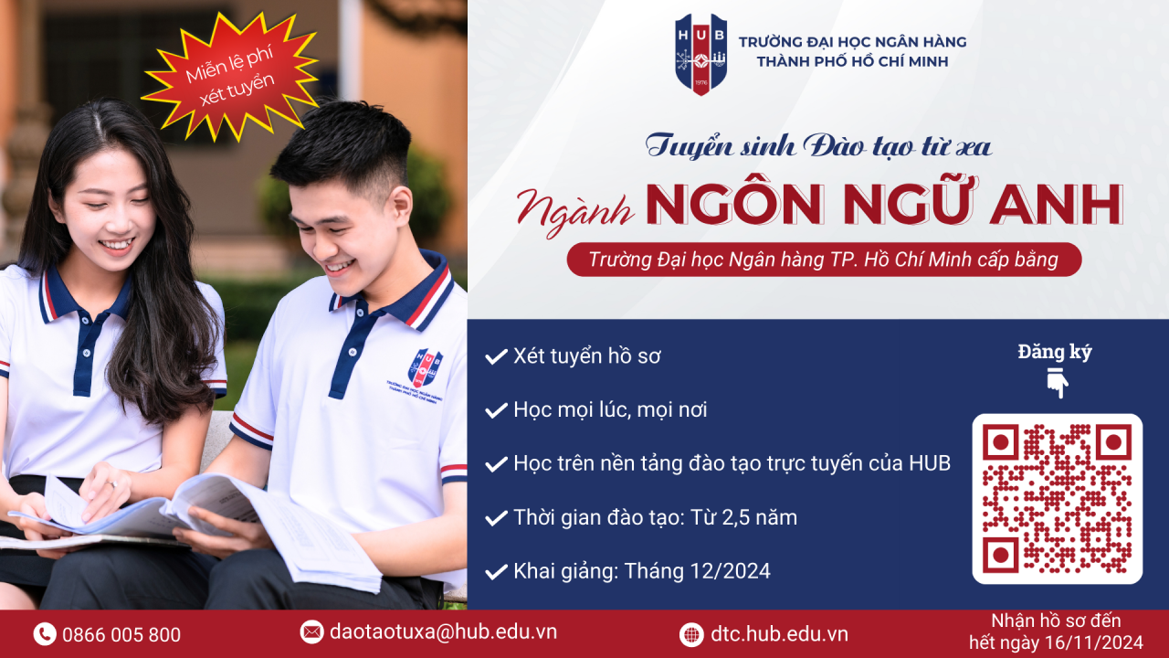 Chương trình đào tạo Cử nhân Ngôn ngữ Anh, bằng đại học chính quy với phương thức đào tạo từ xa của Trường Đại học Ngân hàng TP. Hồ Chí Minh (HUB).